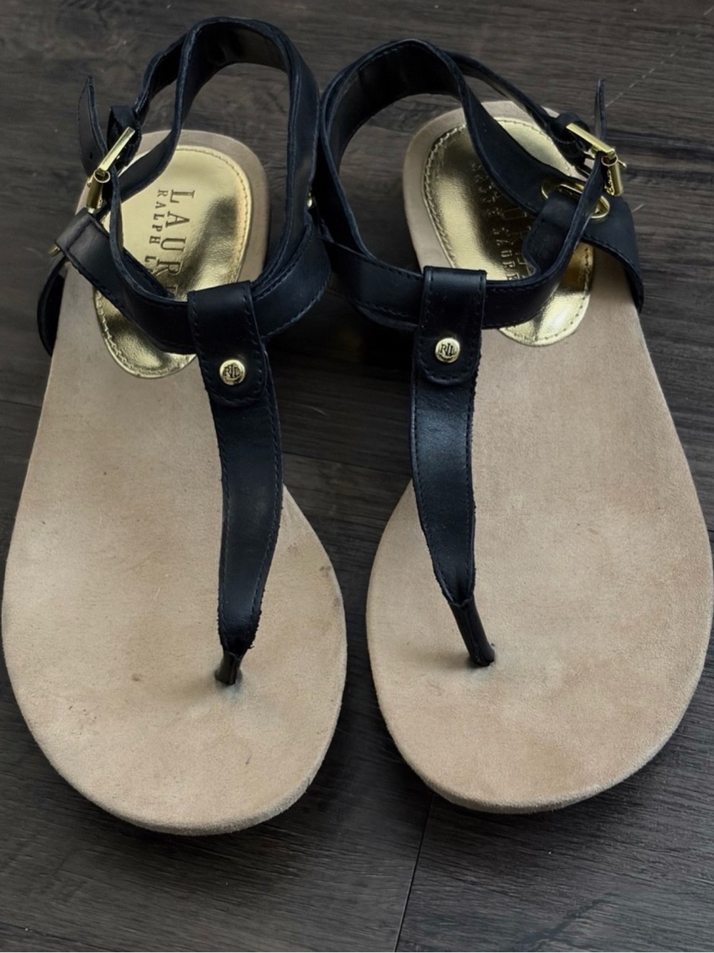 Lauren Ralph Lauren Black Leather Thong Sandals womens size 6.5 - Picture 3 of 9